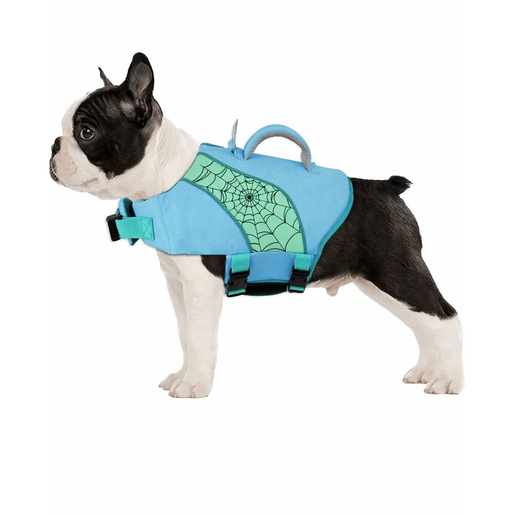 Dog Life Jacket with High Buoyancy, Reflective Strips, Rescue Handle, Small Blue
